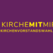 Violette Fläche mit gelbem Text: kirchemitmir.de - Kirchenvorstandswahl